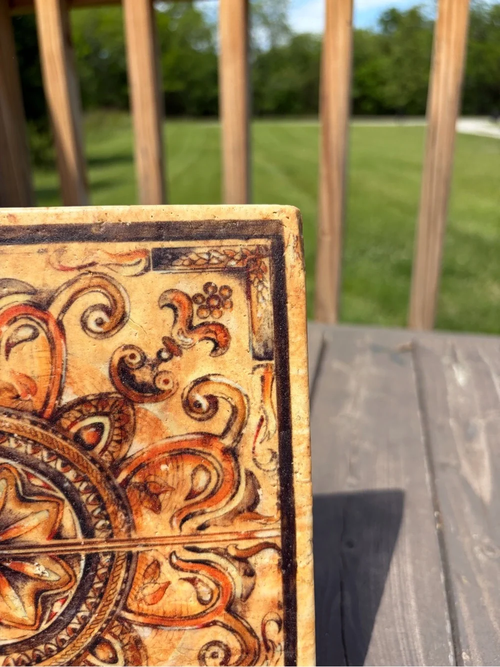VINTAGE PIER 1 RUTH BUSH TRIVET TUSCAN SCROLL TILE ITALIAN FRESCO Heavy